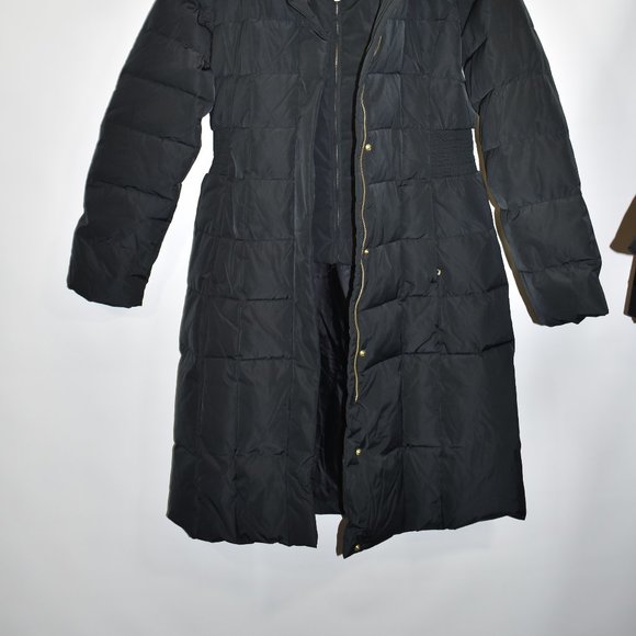 $300 COLE HAAN Puffer Zip Bib Insert Hooded Down parka coat Jacket black L - Picture 8 of 13